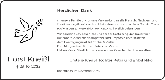 Traueranzeige von Horst Kneißl von Gelnhäuser Neue Zeitung