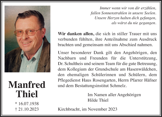Traueranzeige von Manfred Thiel von Gelnhäuser Neue Zeitung