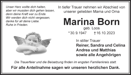 Traueranzeige von Marina Born von Mittelhessen-Bote