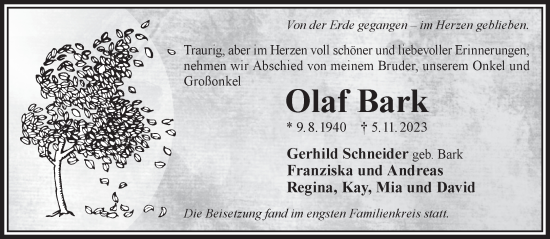 Traueranzeige von Olaf Bark von Gelnhäuser Neue Zeitung