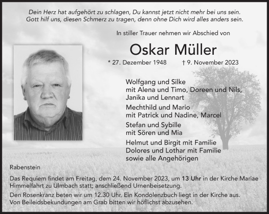 Traueranzeige von Oskar Müller von Gelnhäuser Neue Zeitung