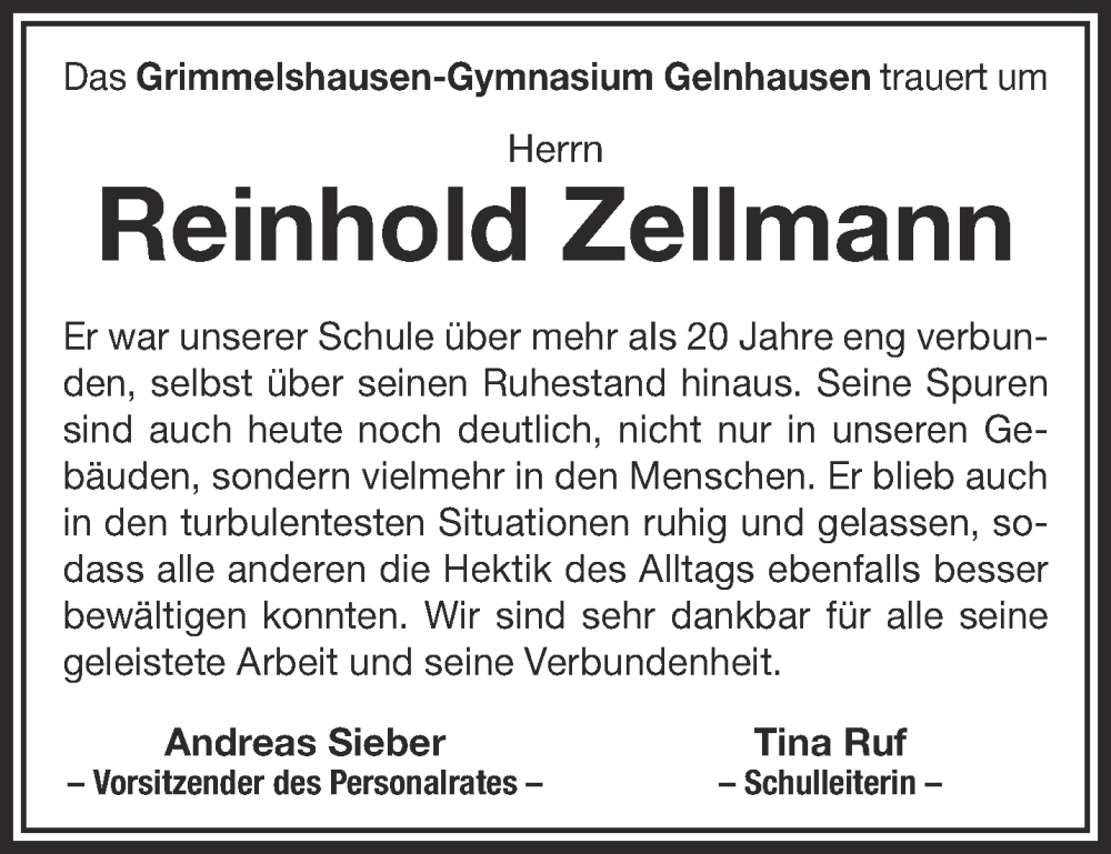  Traueranzeige für Reinhold Zellmann vom 25.11.2023 aus Gelnhäuser Neue Zeitung