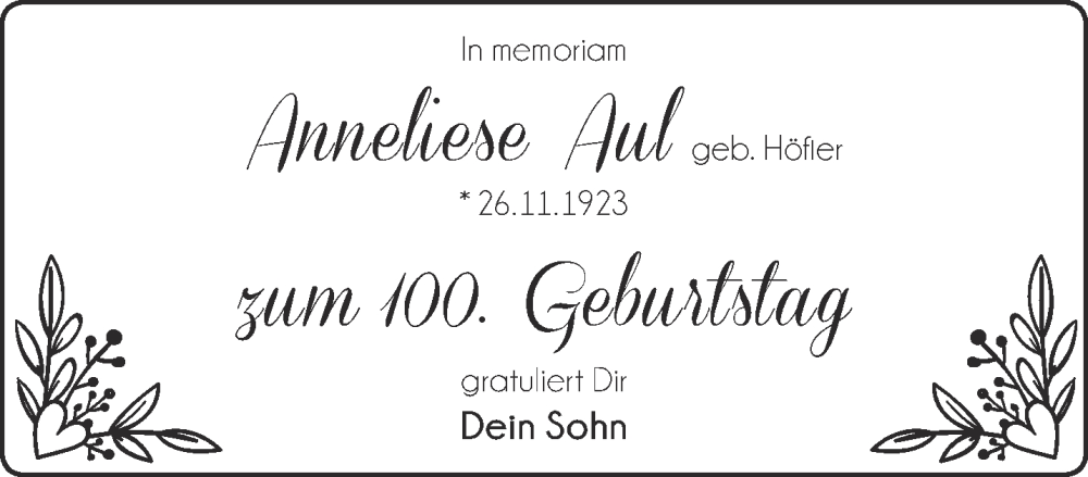  Traueranzeige für Anneliese Aul vom 02.12.2023 aus Mittelhessen-Bote
