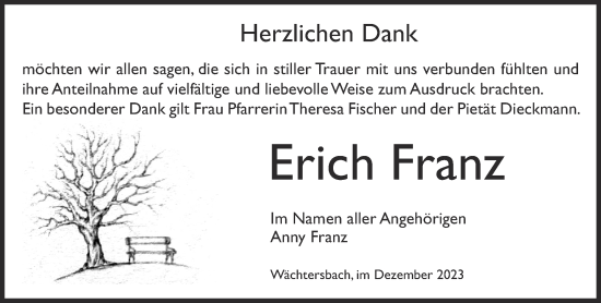 Traueranzeige von Erich Franz von Gelnhäuser Neue Zeitung