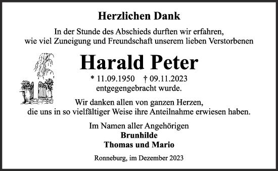 Traueranzeige von Harald Peter von Mittelhessen-Bote