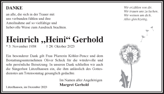 Traueranzeige von Heinrich Gerhold von Mittelhessen-Bote