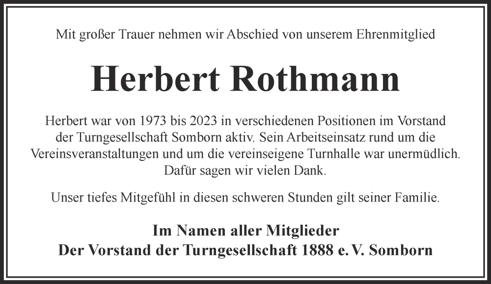  Traueranzeige für Herbert Rothmann vom 23.12.2023 aus Gelnhäuser Neue Zeitung