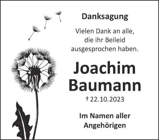 Traueranzeige von Joachim Baumann von Mittelhessen-Bote