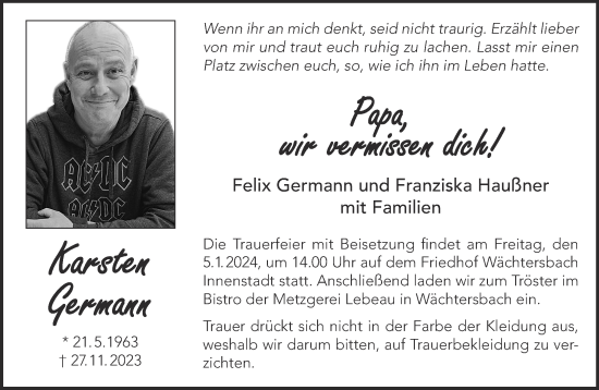 Traueranzeige von Karsten Germann von Gelnhäuser Neue Zeitung