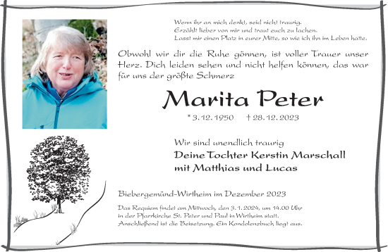 Traueranzeige von Marita Peter von Gelnhäuser Neue Zeitung