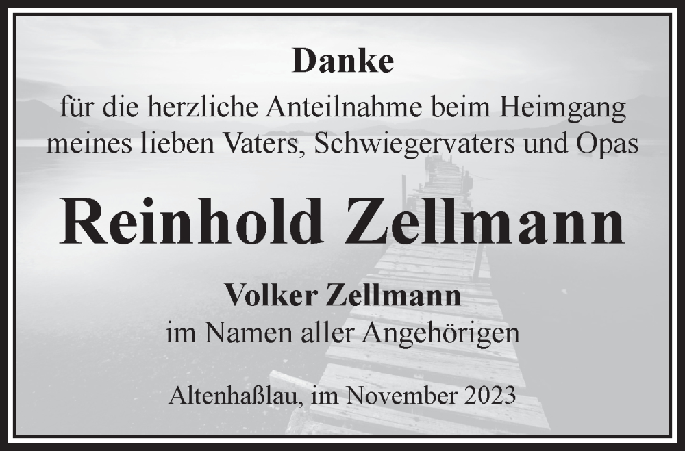  Traueranzeige für Reinhold Zellmann vom 09.12.2023 aus Gelnhäuser Neue Zeitung