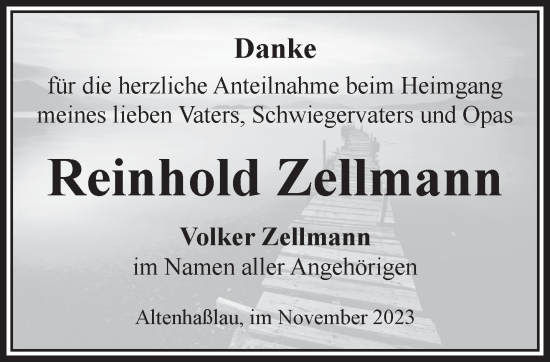 Traueranzeige von Reinhold Zellmann von Gelnhäuser Neue Zeitung