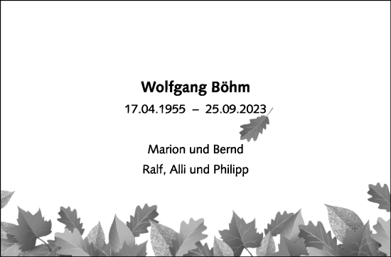 Traueranzeige von Wolfgang Böhm von Gelnhäuser Neue Zeitung