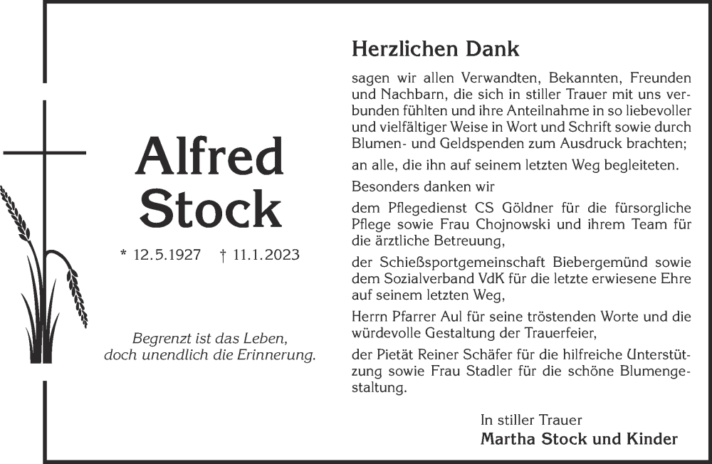  Traueranzeige für Alfred Stock vom 18.02.2023 aus Mittelhessen-Bote