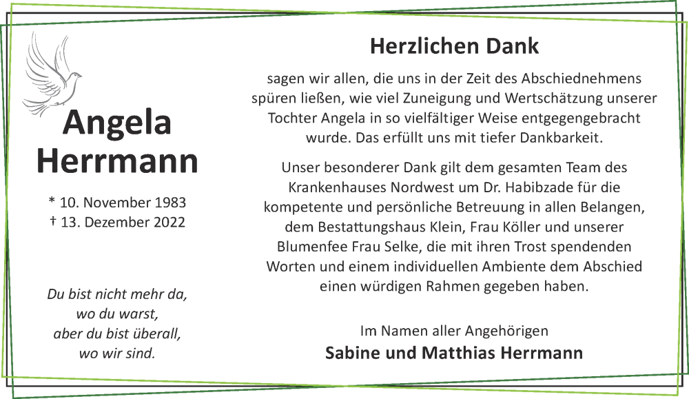  Traueranzeige für Angela Herrmann vom 18.02.2023 aus Gelnhäuser Neue Zeitung