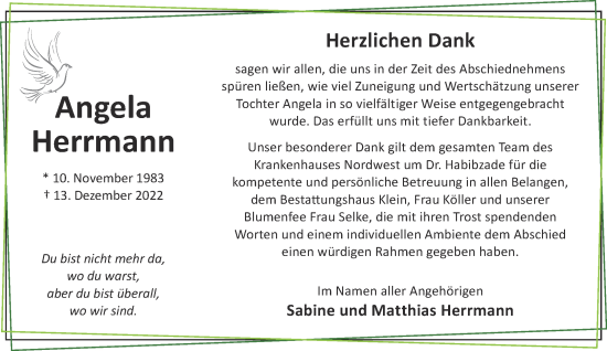 Traueranzeige von Angela Herrmann von Gelnhäuser Neue Zeitung