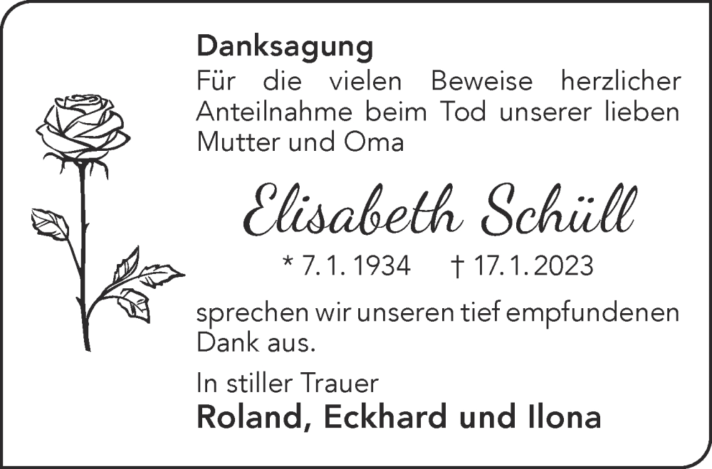  Traueranzeige für Elisabeth Schüll vom 04.03.2023 aus Gelnhäuser Neue Zeitung