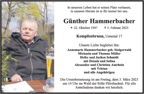 Traueranzeige von Günther Hammerbacher von Gelnhäuser Neue Zeitung