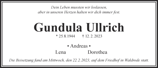 Traueranzeige von Gundula Ullrich von Mittelhessen-Bote