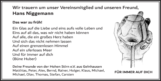 Traueranzeige von Hans Niggemann von Gelnhäuser Neue Zeitung