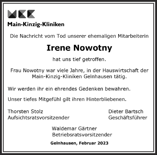 Traueranzeige von Irene Nowotny von Mittelhessen-Bote