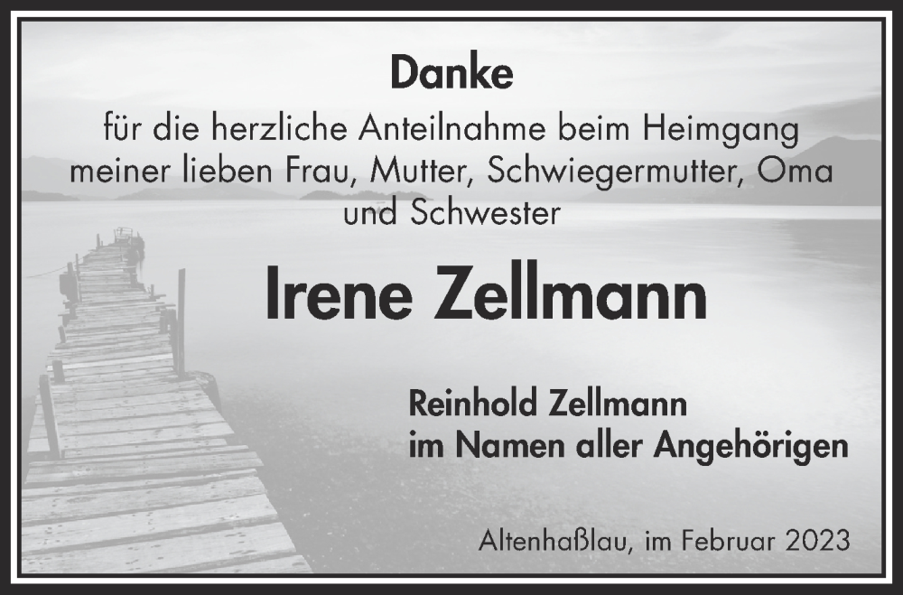  Traueranzeige für Irene Zellmann vom 11.02.2023 aus Gelnhäuser Neue Zeitung