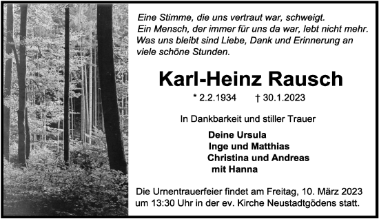 Traueranzeige von Karl-Heinz Rausch von Gelnhäuser Neue Zeitung