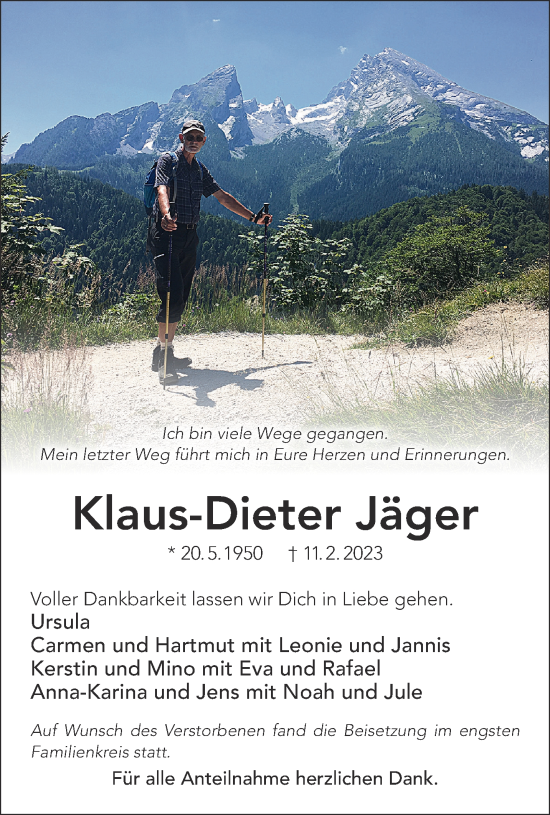Traueranzeige von Klaus-Dieter Jäger von Gelnhäuser Neue Zeitung