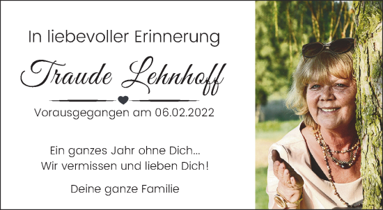 Traueranzeige von Traude Lehnhoff von Mittelhessen-Bote