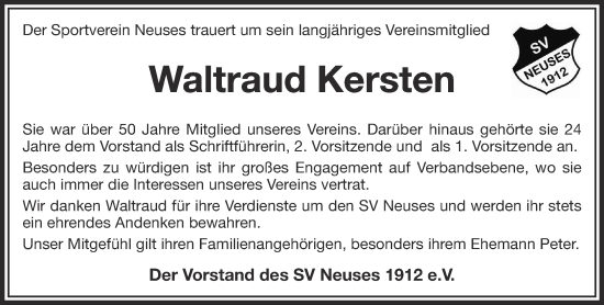 Traueranzeige von Waltraud Kersten von Gelnhäuser Neue Zeitung