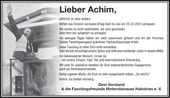 Traueranzeige von Achim  von Mittelhessen-Bote