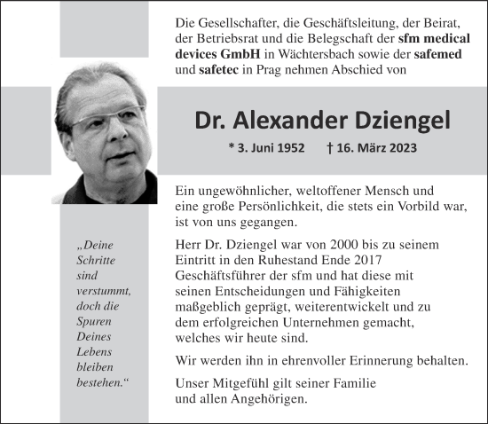 Traueranzeige von Alexander Dziengel von Gelnhäuser Neue Zeitung