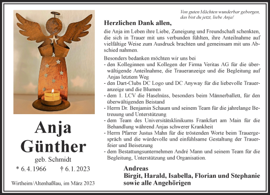 Traueranzeige von Anja Günther von Gelnhäuser Neue Zeitung