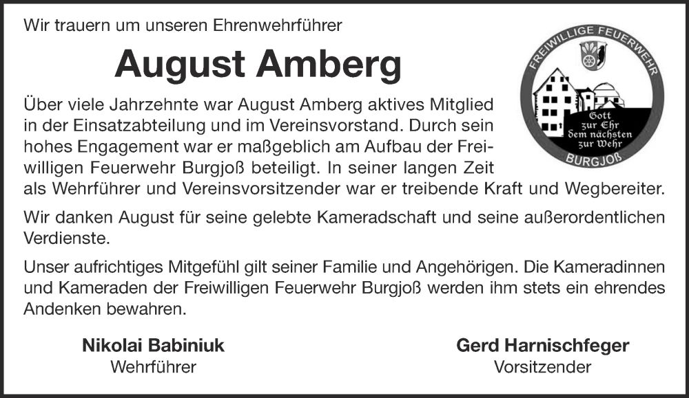  Traueranzeige für August Amberg vom 11.03.2023 aus Mittelhessen-Bote