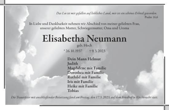 Traueranzeige von Elisabetha Neumann von Mittelhessen-Bote