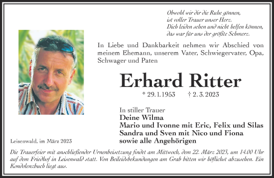 Traueranzeige von Erhard Ritter von Gelnhäuser Neue Zeitung