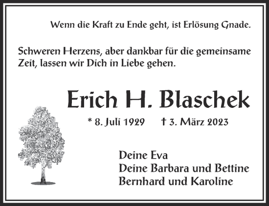 Traueranzeige von Erich H. Blaschek von Gelnhäuser Neue Zeitung