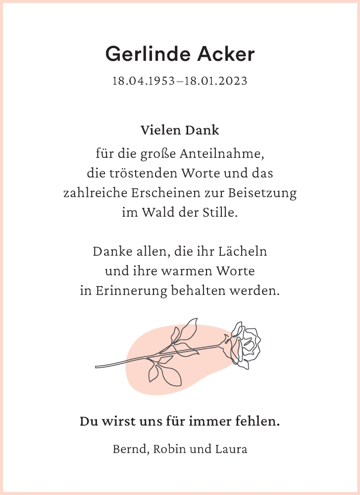  Traueranzeige für Gerlinde Acker vom 11.03.2023 aus Gelnhäuser Neue Zeitung