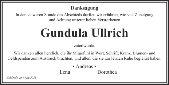 Traueranzeige von Gundula Ullrich von Gelnhäuser Neue Zeitung