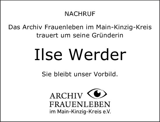 Traueranzeige von Ilse Werder von Gelnhäuser Neue Zeitung