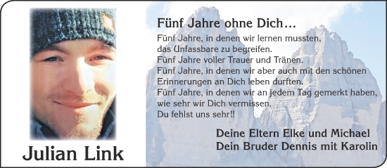 Traueranzeige von Julian Link von Gelnhäuser Neue Zeitung
