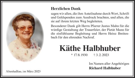 Traueranzeige von Käthe Halbhuber von Gelnhäuser Neue Zeitung