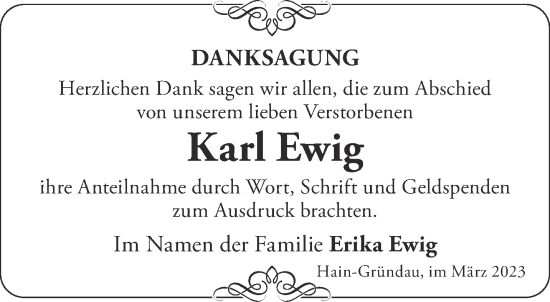 Traueranzeige von Karl Ewig von Mittelhessen-Bote