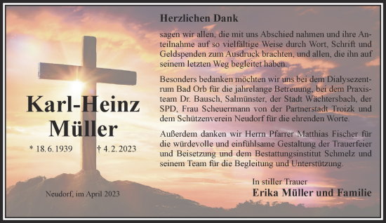 Traueranzeige von Karl-Heinz Müller von Gelnhäuser Neue Zeitung