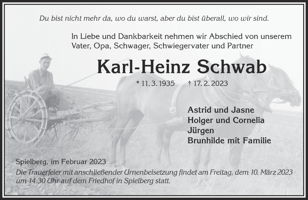  Traueranzeige für Karl-Heinz Schwab vom 04.03.2023 aus Gelnhäuser Neue Zeitung