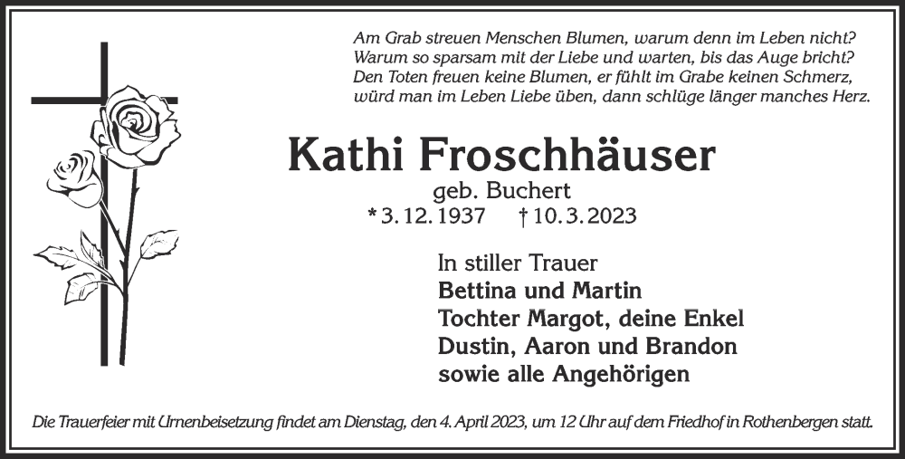  Traueranzeige für Kathi Froschhäuser vom 25.03.2023 aus Gelnhäuser Neue Zeitung