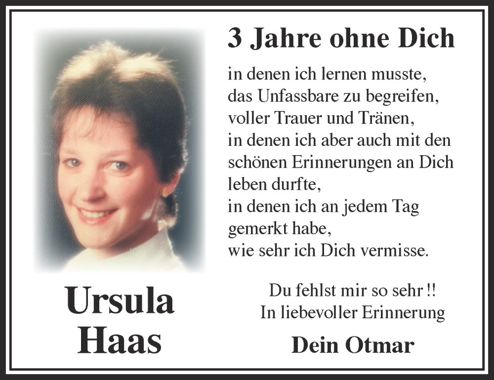  Traueranzeige für Ursula Haas vom 25.03.2023 aus Mittelhessen-Bote