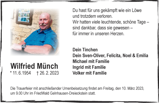 Traueranzeige von Wilfried Münch von Gelnhäuser Neue Zeitung