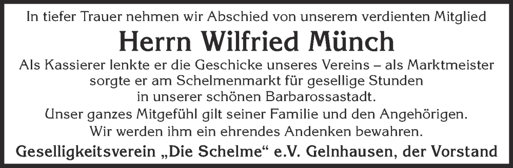  Traueranzeige für Wilfried Münch vom 11.03.2023 aus Gelnhäuser Neue Zeitung