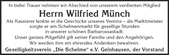 Traueranzeige von Wilfried Münch von Gelnhäuser Neue Zeitung